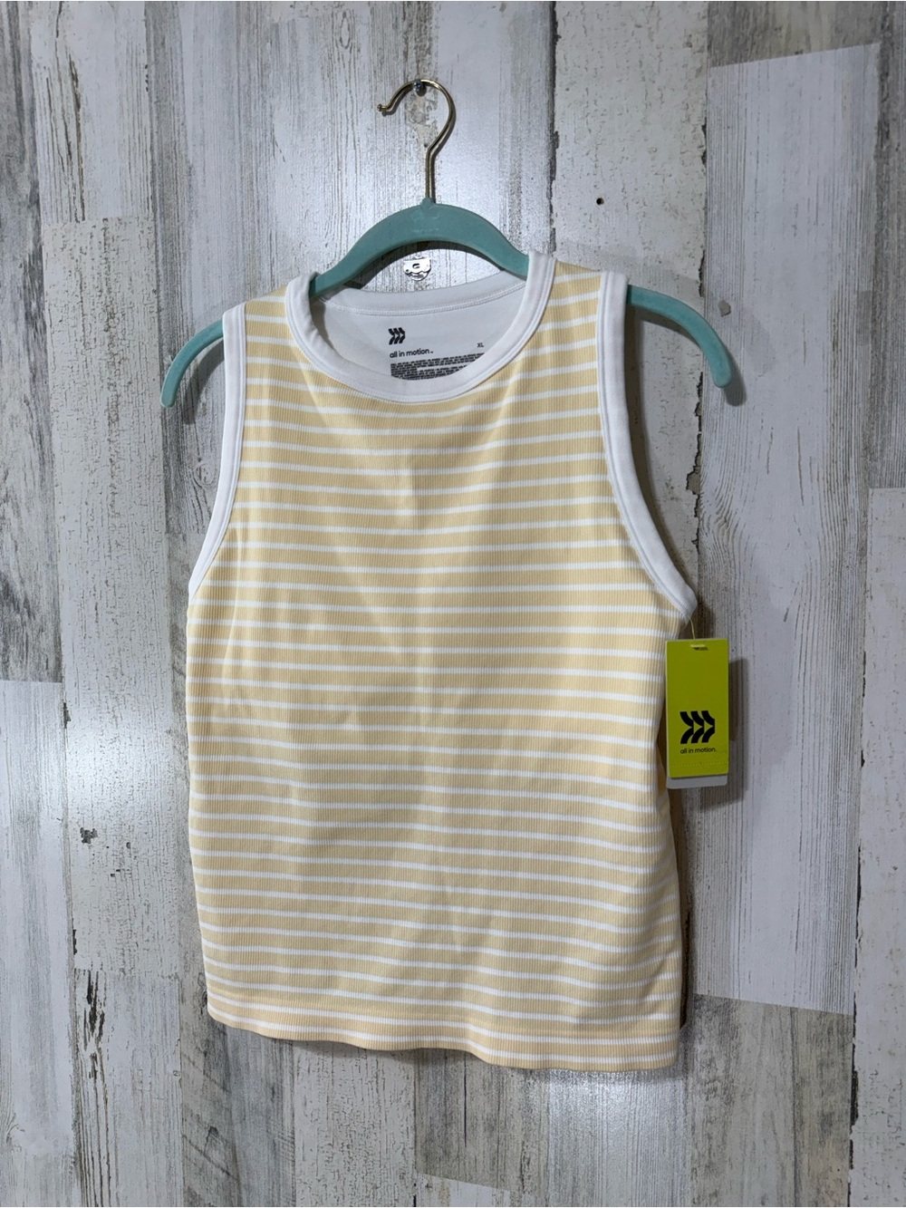 Striped Yellow & White Sleeveless Tank Top with Built In Bra Support